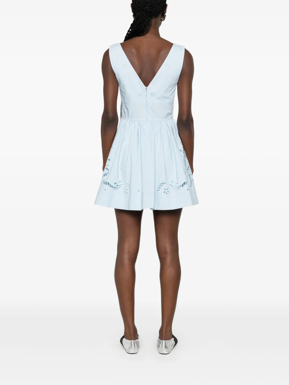 Self-Portrait Broderie anglaise mini-jurk met V-hals Blauw