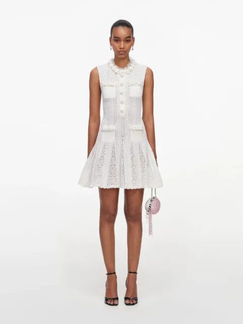 Self-Portrait white flower trim knit mini dress