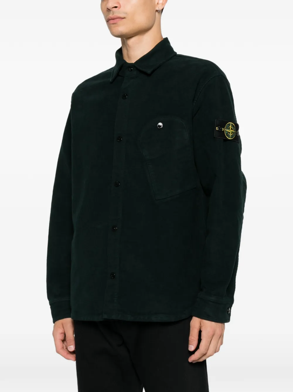 Stone Island Ribfluwelen overhemd met Compass-logopatch Groen