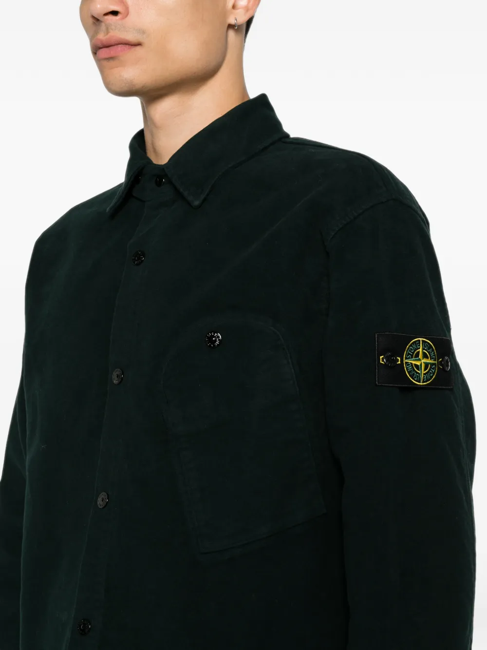 Stone Island Ribfluwelen overhemd met Compass-logopatch Groen