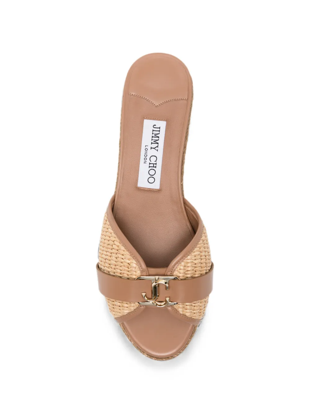 Jimmy Choo Leda logo-plaque wedge sandals Beige