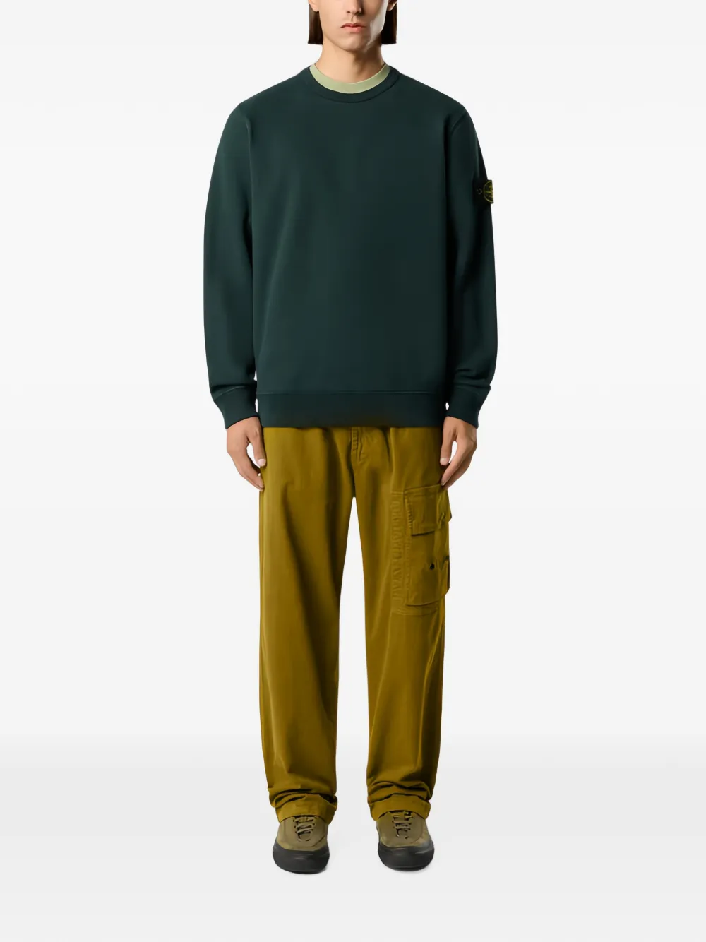 Stone Island 6100049 geborstelde biologisch katoenen fleece sweater Groen