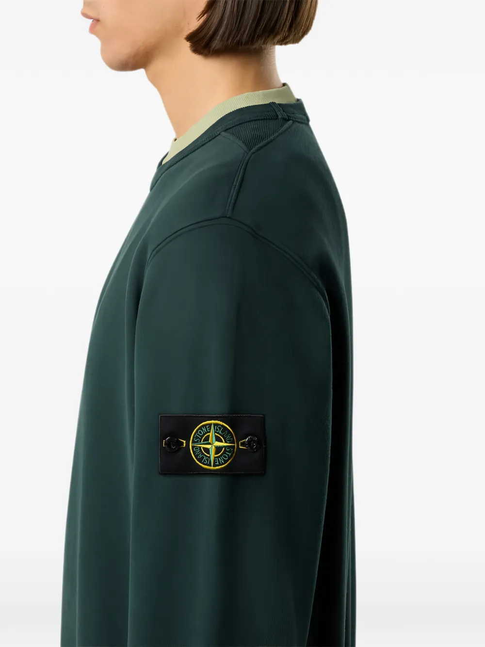 Stone Island 6100049 geborstelde biologisch katoenen fleece sweater Groen