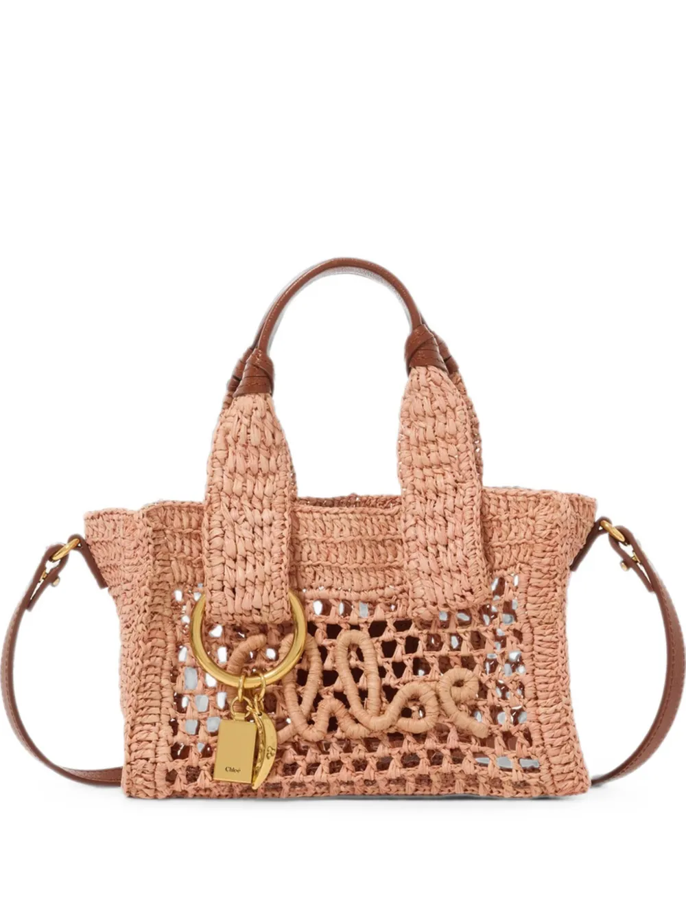 Chloé mini Summer Banana woven logo-patch tote bag - Rosa