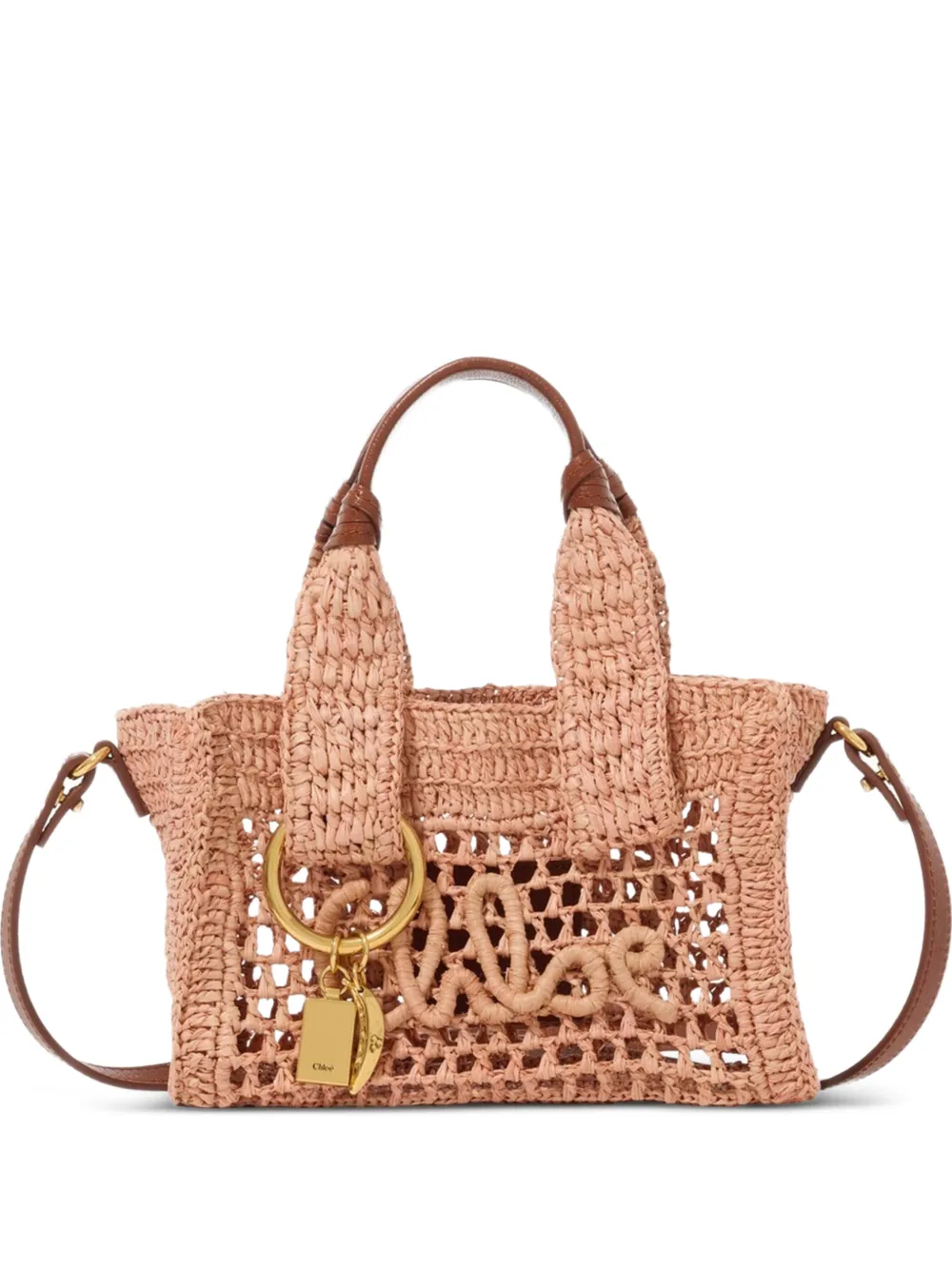 Chloé mini Summer Banana woven logo-patch tote bag - Rosa