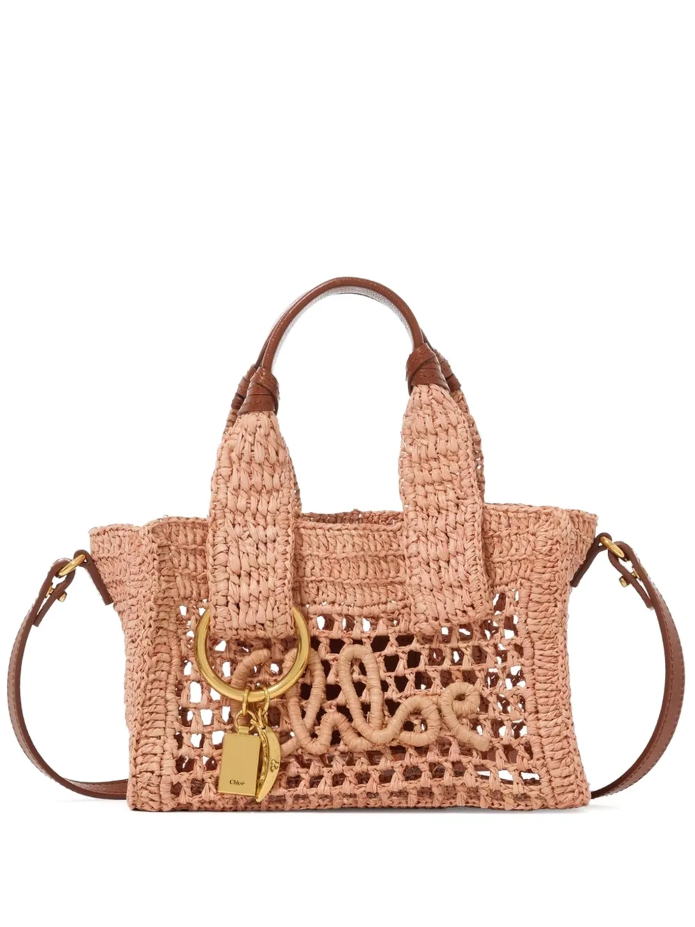 Chloé mini Summer Banana woven logo-patch tote bag - Rosa