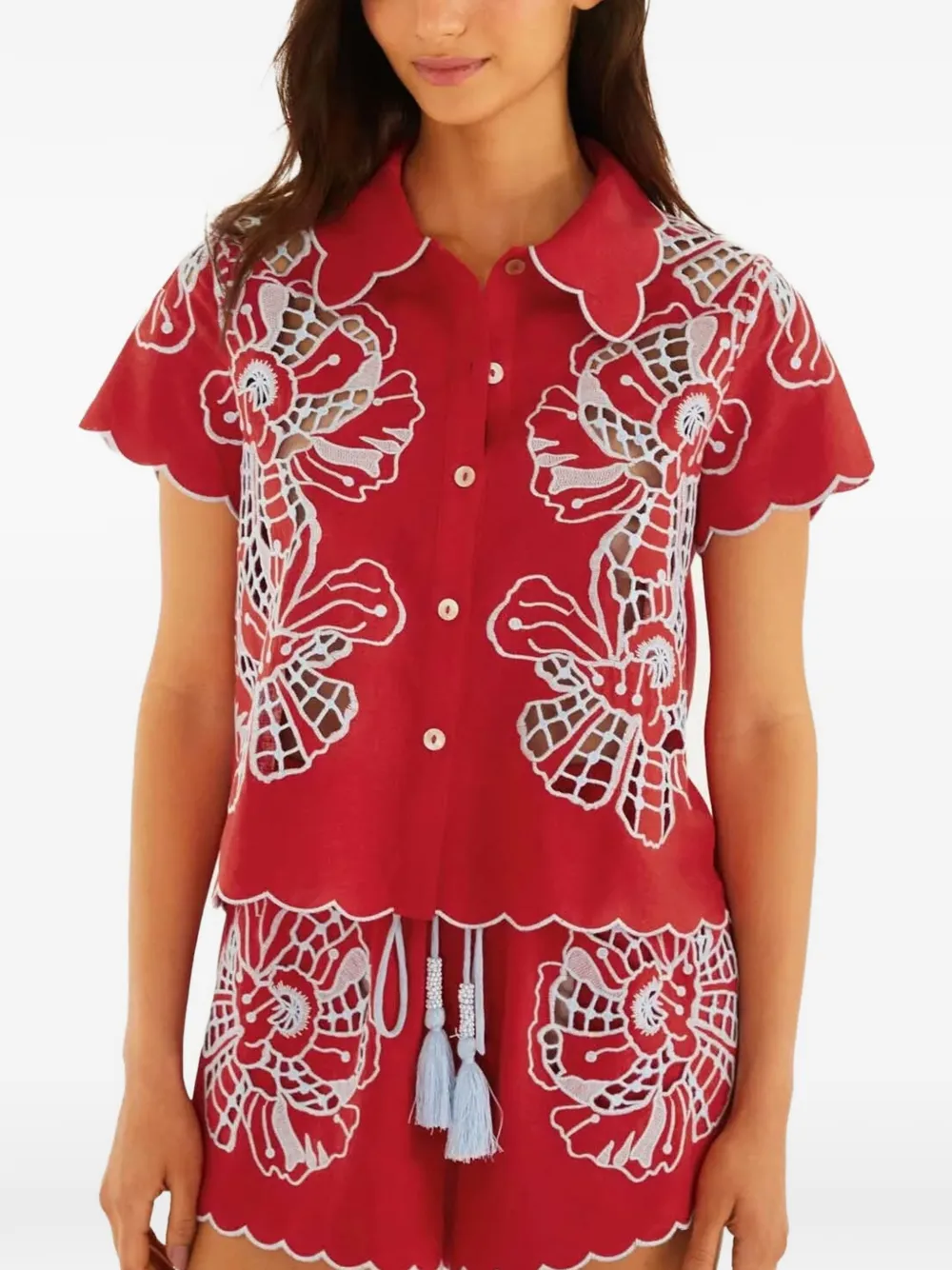 FARM Rio floral-embroidered shirt - Rot