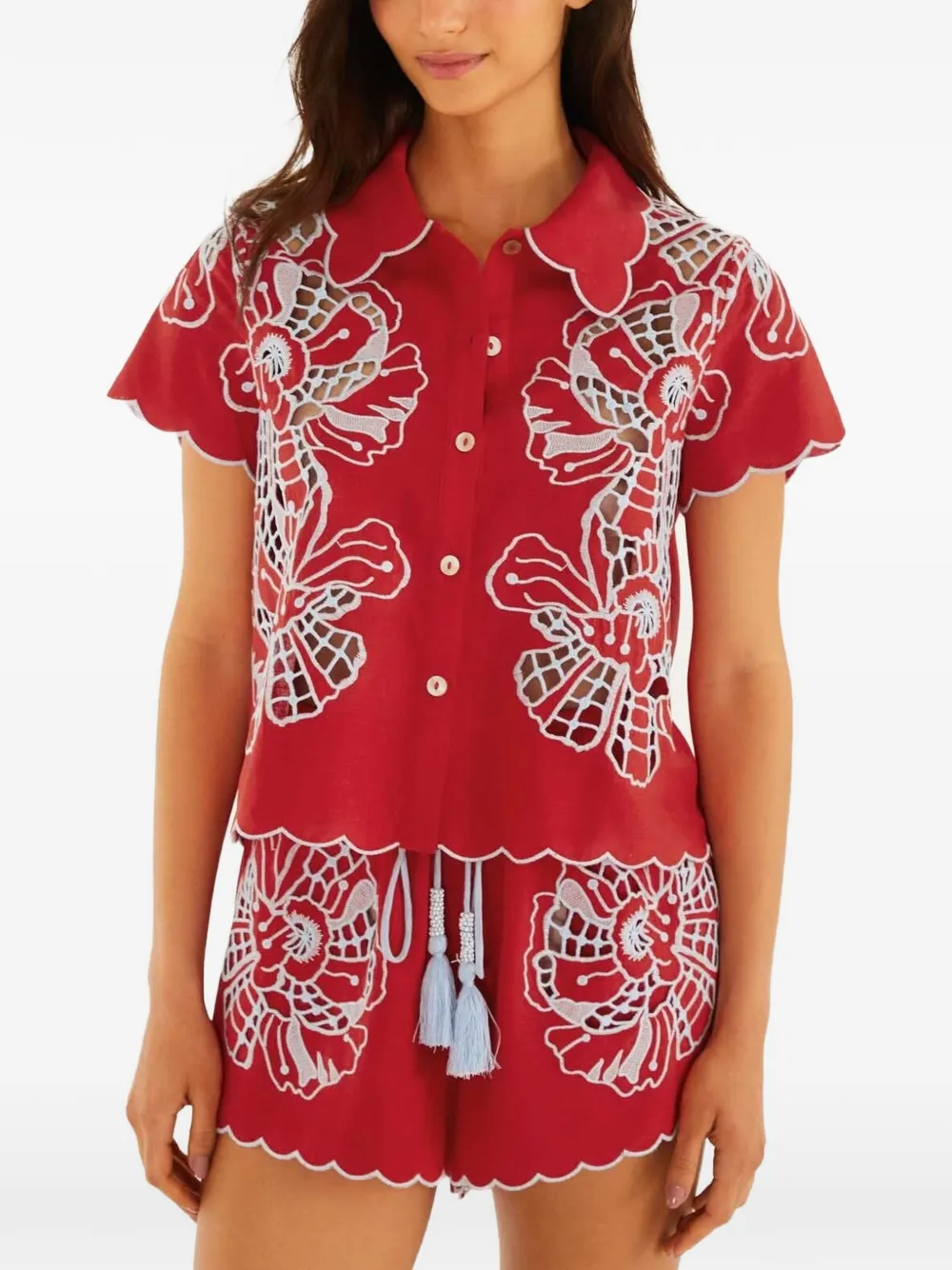 FARM Rio floral-embroidered shirt - Rot