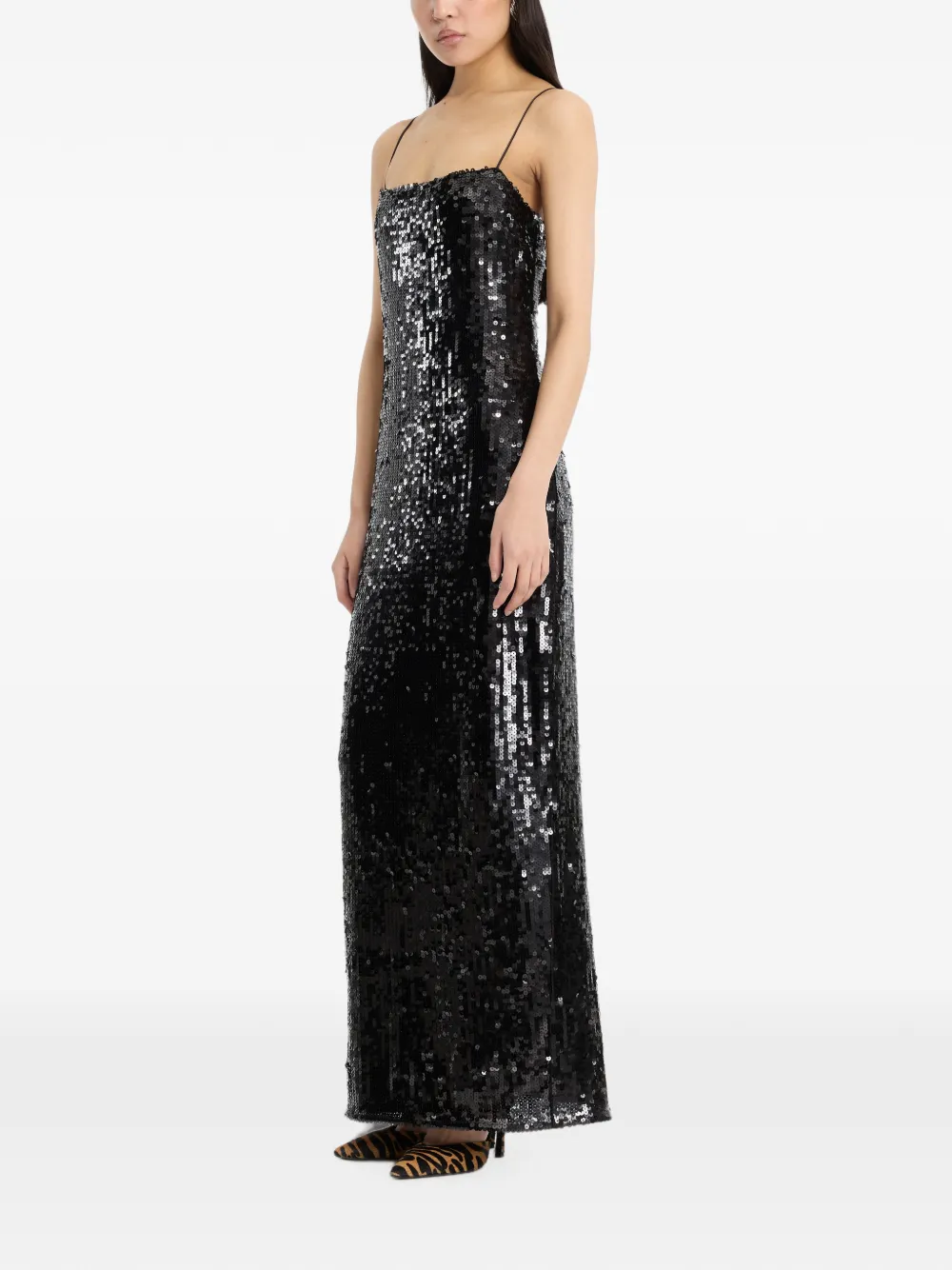 ROTATE BIRGER CHRISTENSEN square-neck sequin-embellished midi dress - Nero