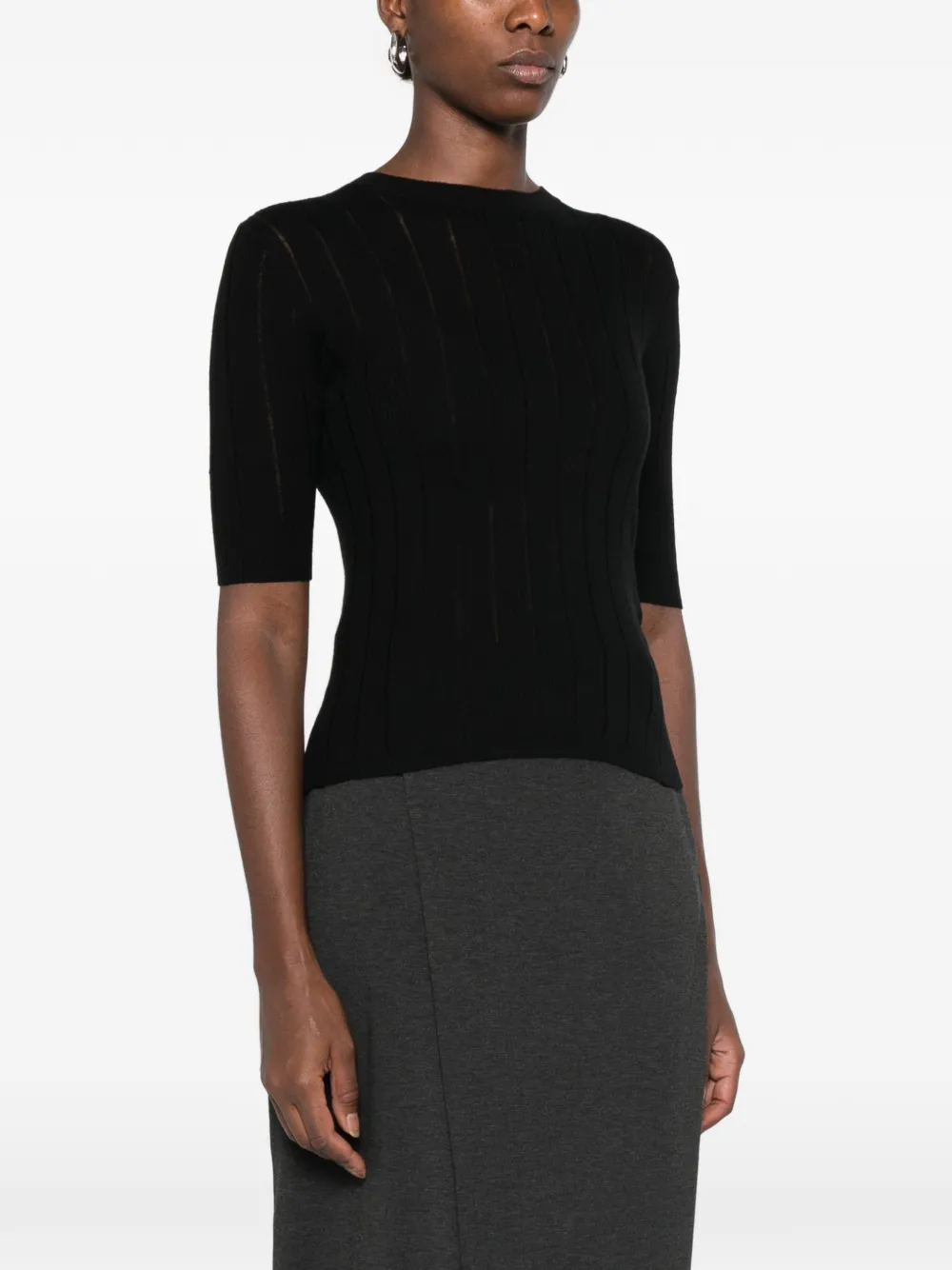 Max Mara Ribgebreid T-shirt Zwart