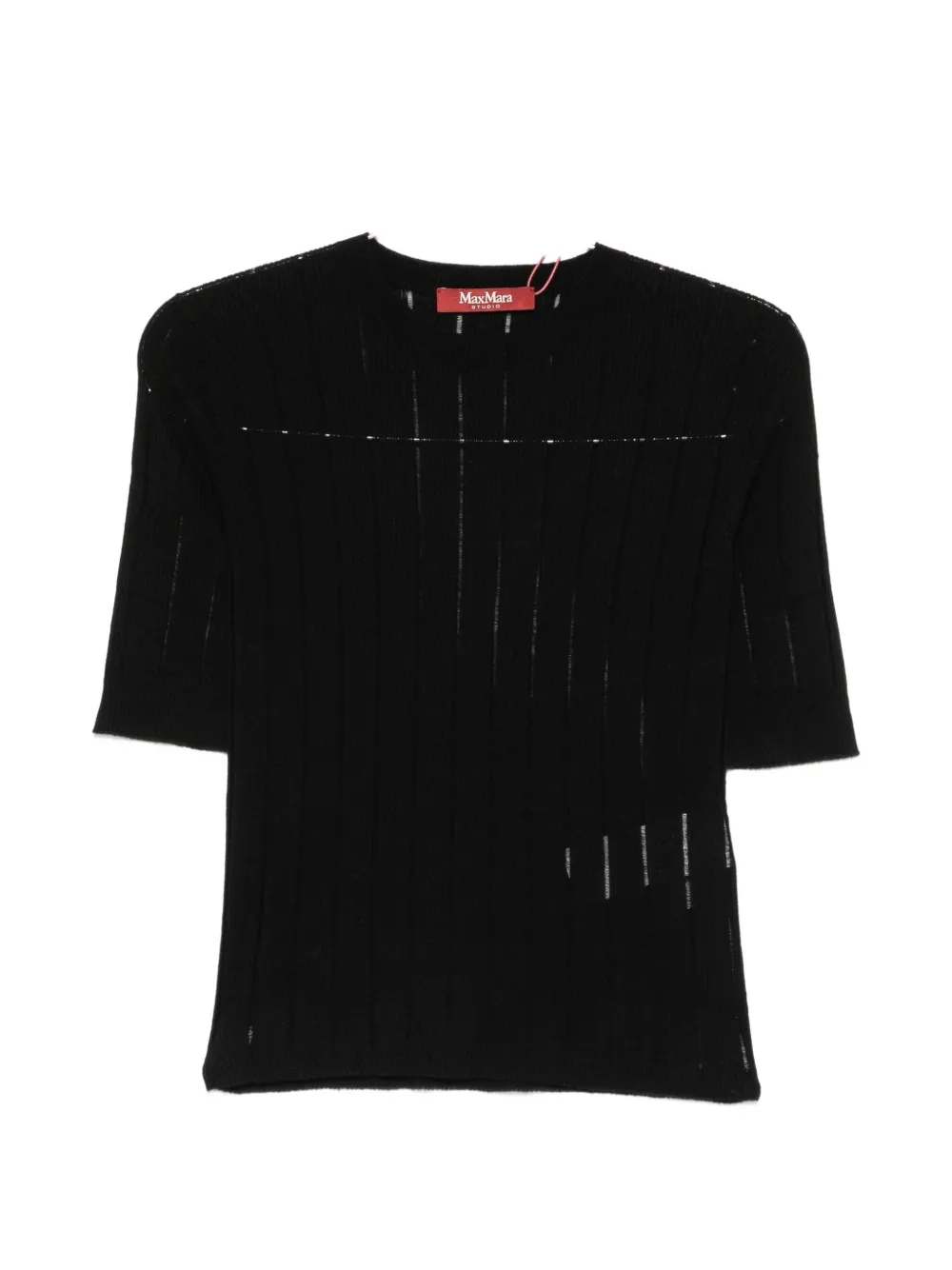 Max Mara T-Shirt aus geripptem Strick - Schwarz