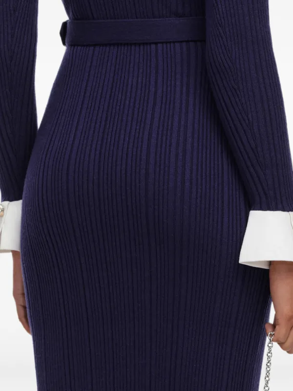 Self-Portrait Navy Flower rib-knit Midi Dress | Blue | FARFETCH