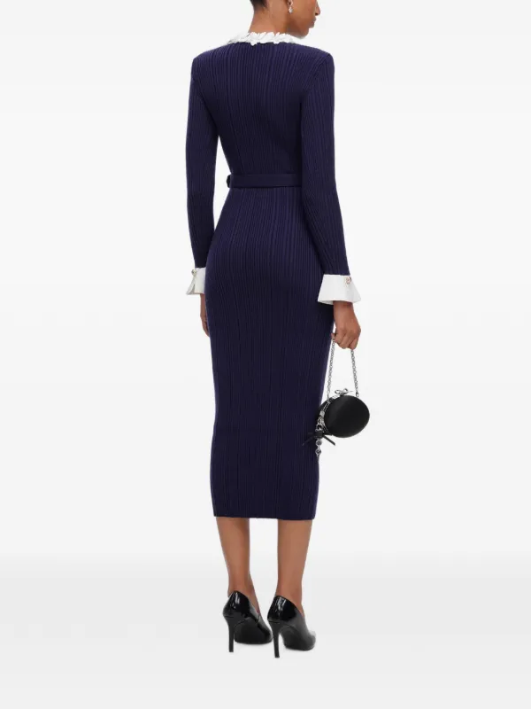 self portrait rib knit midi dress Navy Flower Navy dress