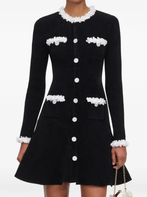 Self-Portrait black chenille knit flower-trim mini dress