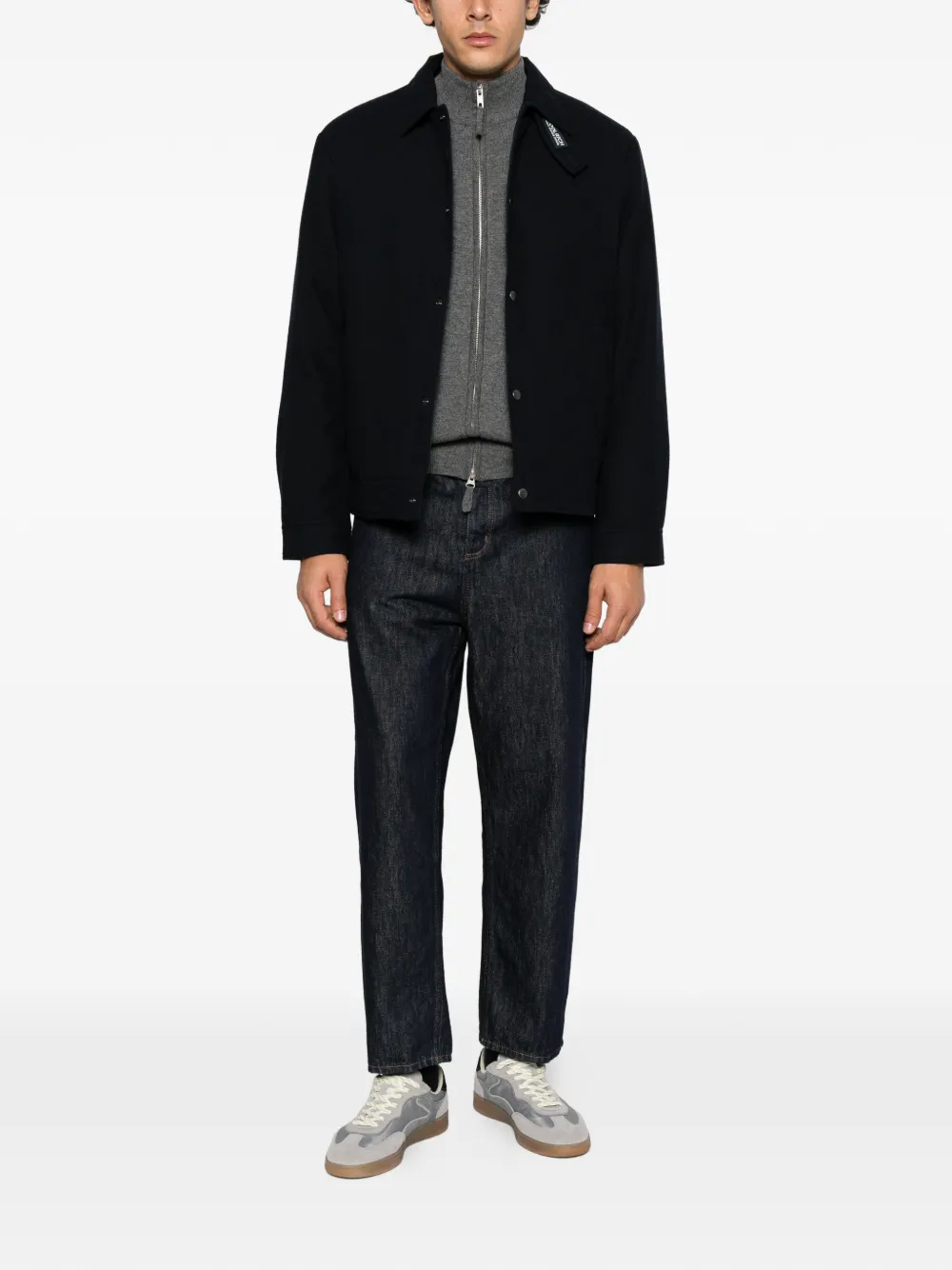 Woolrich logo-patch button-up jacket Zwart