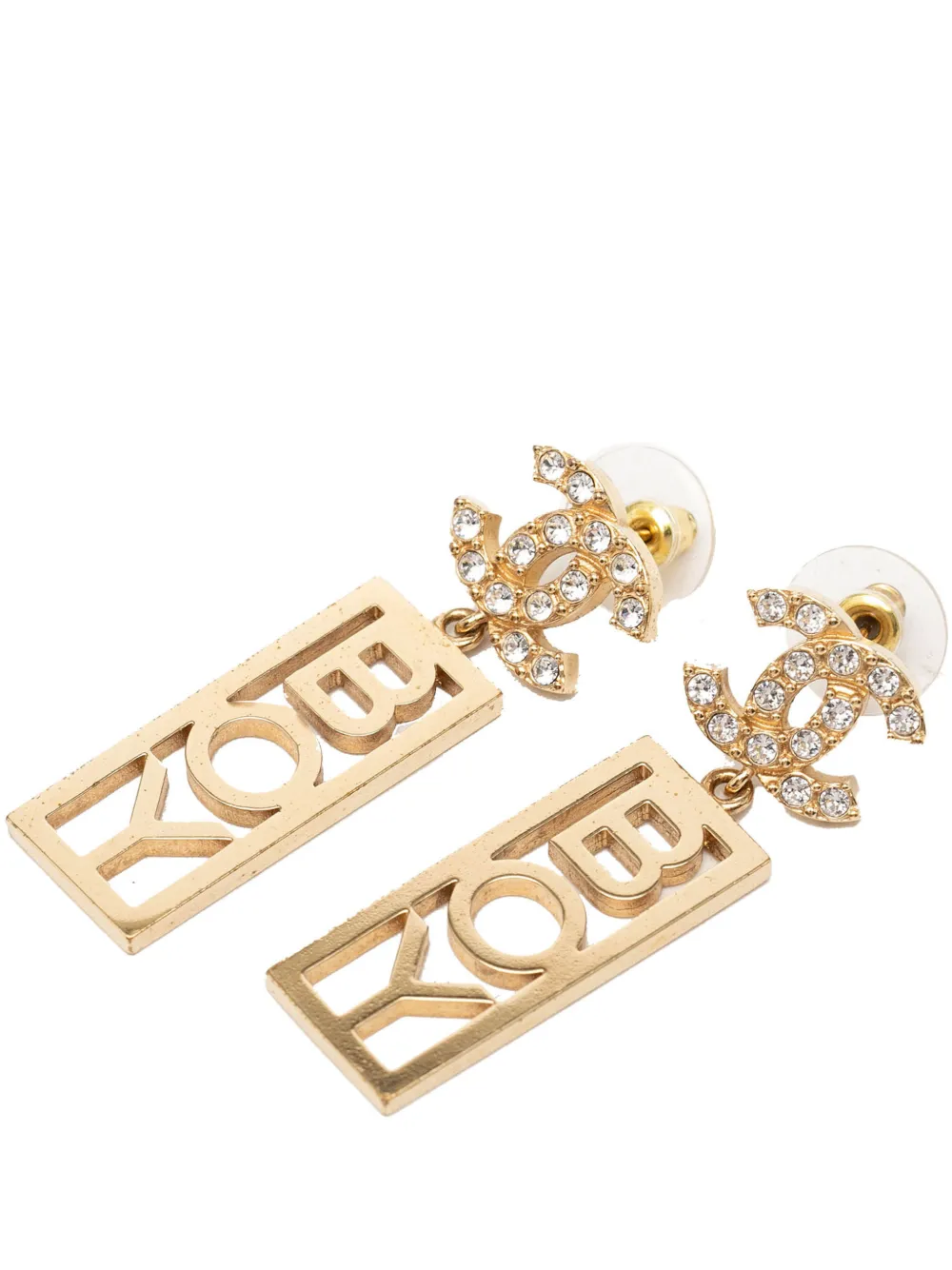 CHANEL Pre-Owned 2022 CC Brass Strass Boy Swing Push Back Earrings costume earrings - Gold