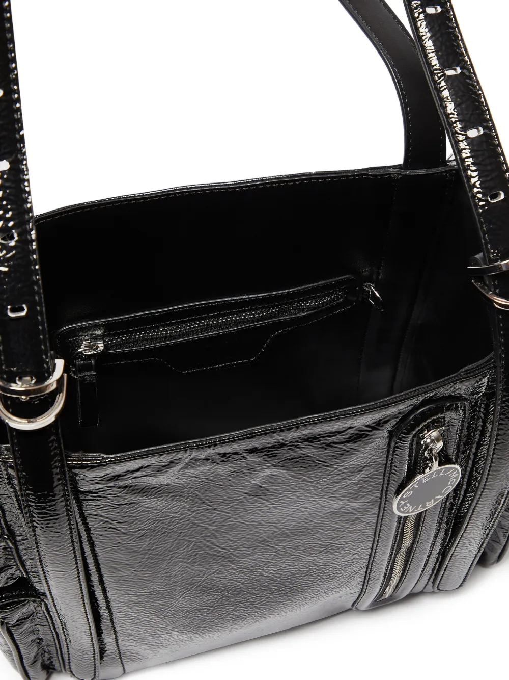 Stella McCartney Shopper met gekreukte afwerking en meerdere zakken Zwart