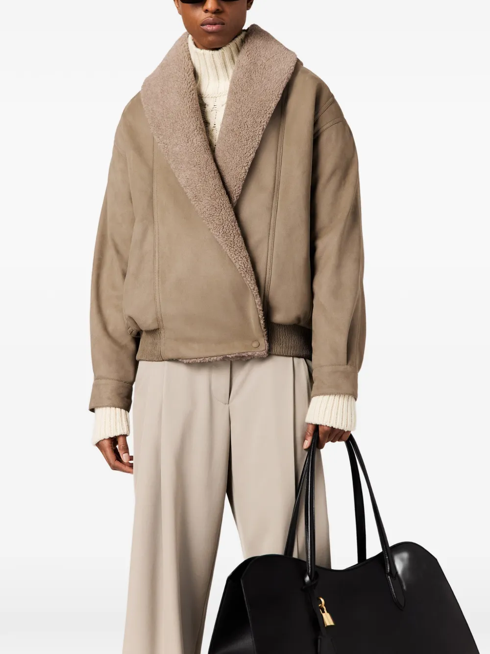 Stella McCartney Bomberjack met imitatielamswol Beige