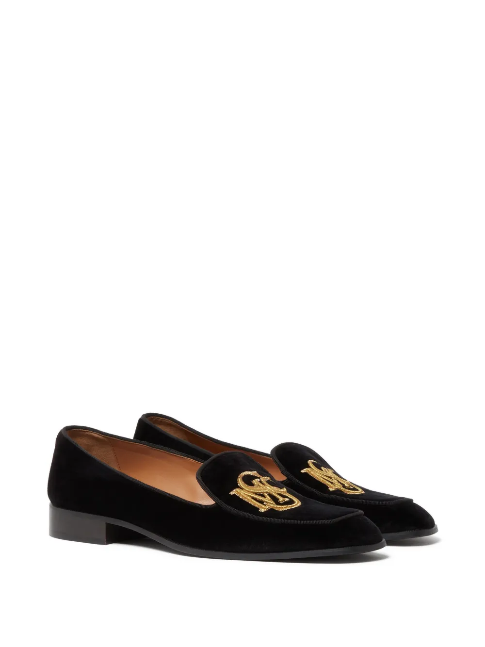 Stella McCartney logo-embroidered velvet loafers Zwart