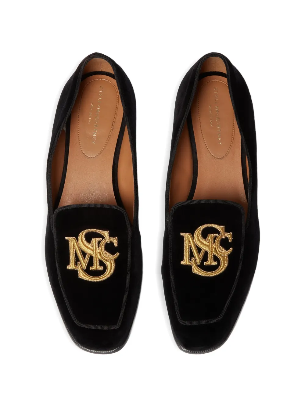 Stella McCartney logo-embroidered velvet loafers Zwart