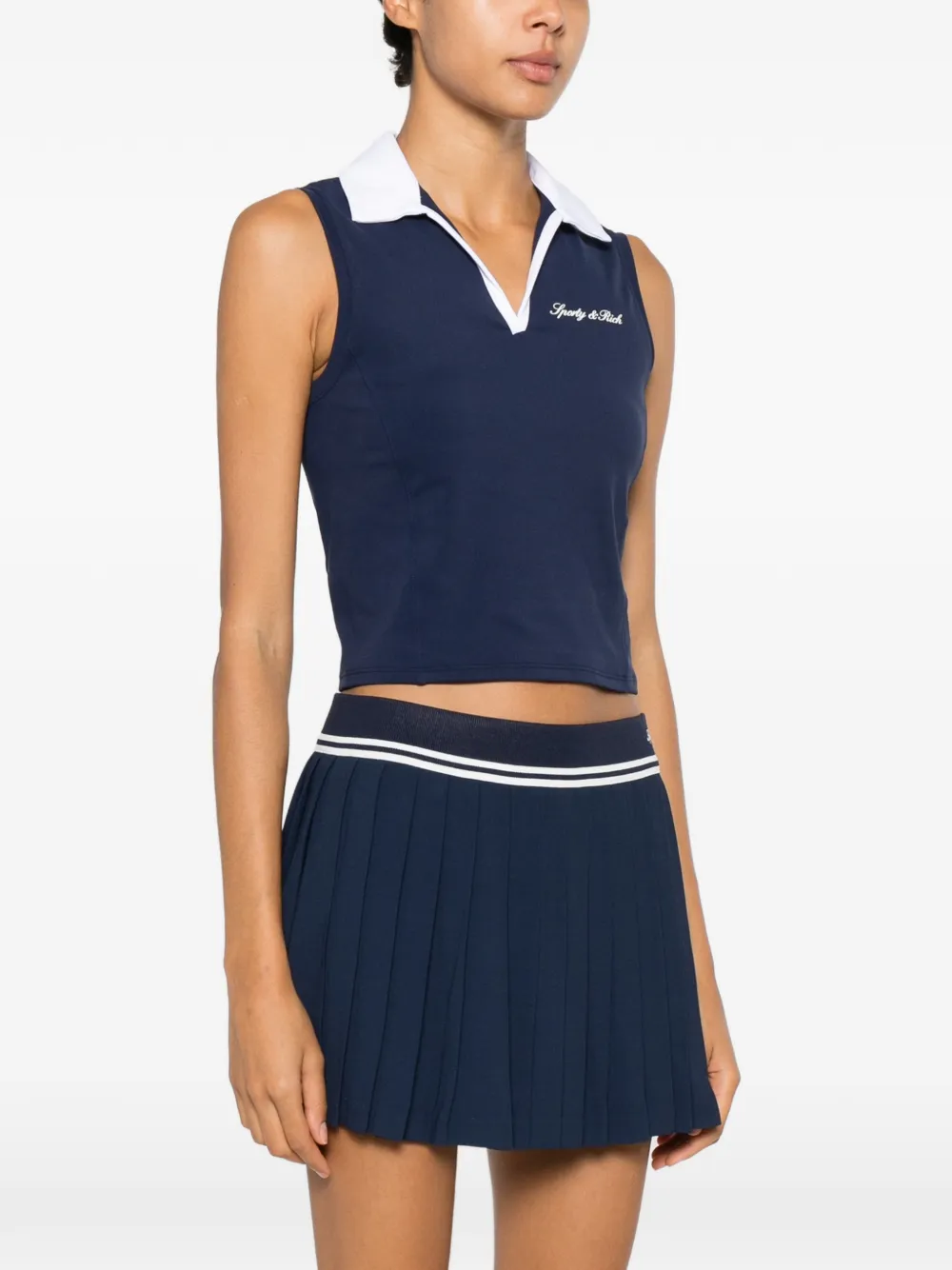 Sporty & Rich Mouwloze top met contrasterende kraag Blauw