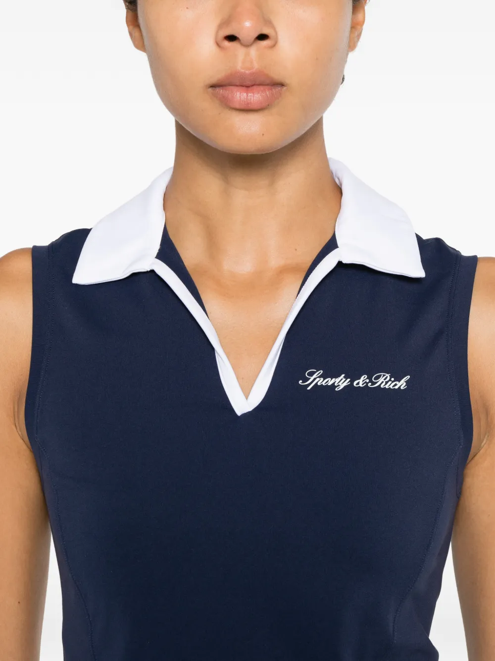 Sporty & Rich Mouwloze top met contrasterende kraag Blauw