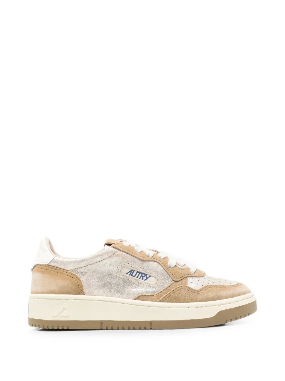 Autry Medalist metallic-effect panelled sneakers Beige