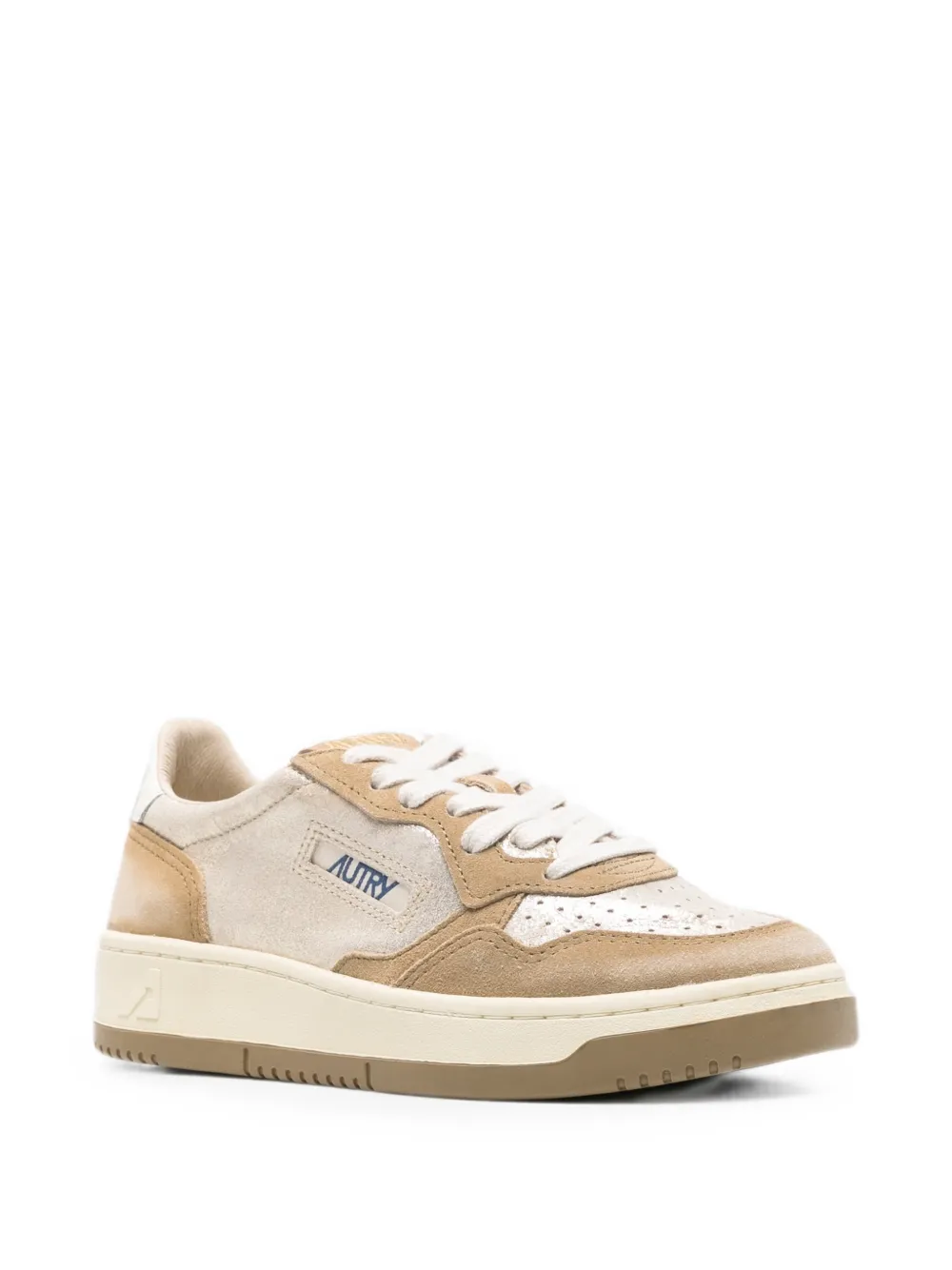 Autry Medalist metallic-effect panelled sneakers Beige
