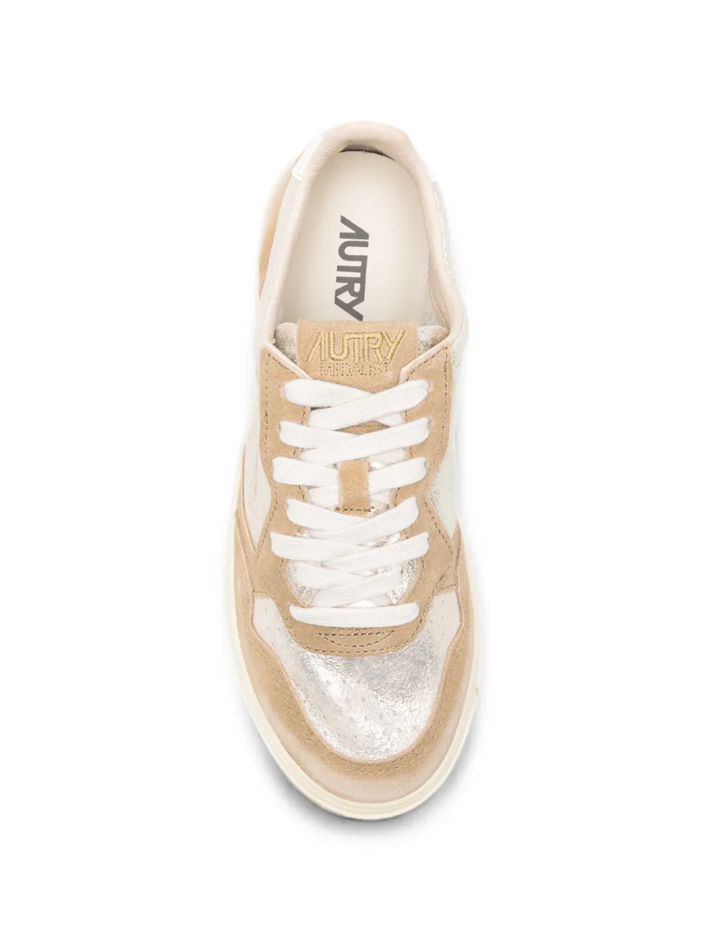 Autry Medalist metallic-effect panelled sneakers Beige