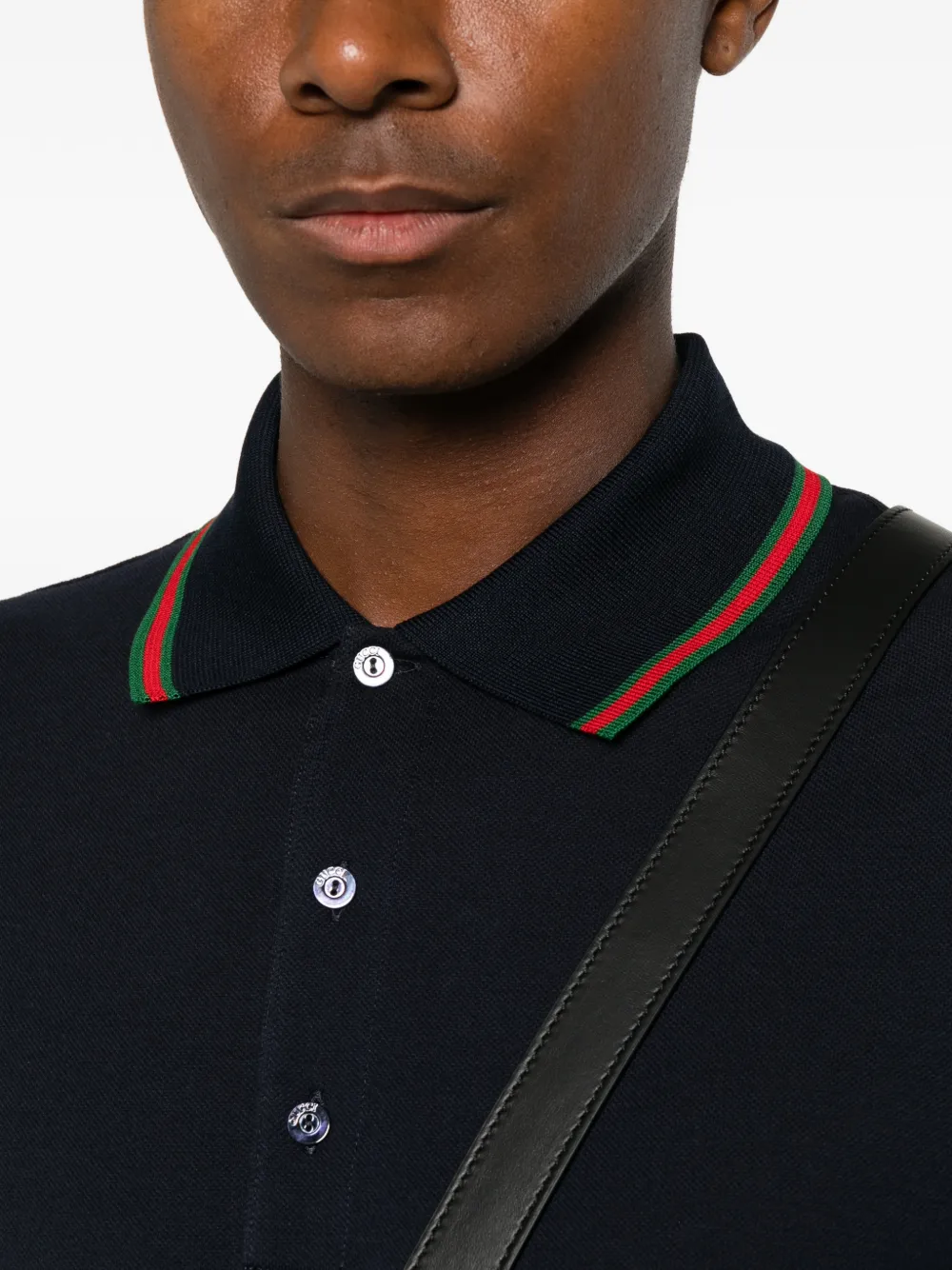 Gucci Piqué poloshirt met Web streep Blauw