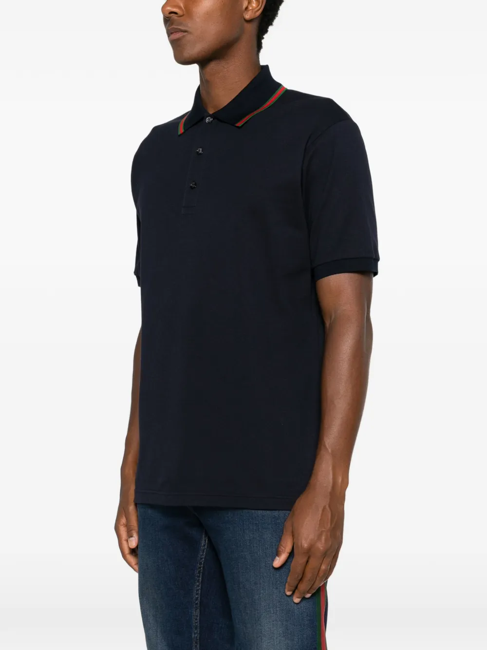  Gucci Polo Con Tribanda Web - Azul 