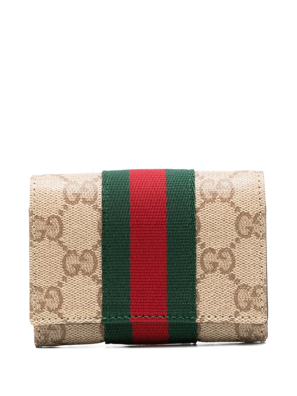 Gucci Gg Supreme Web-stripe Wallet In Brown