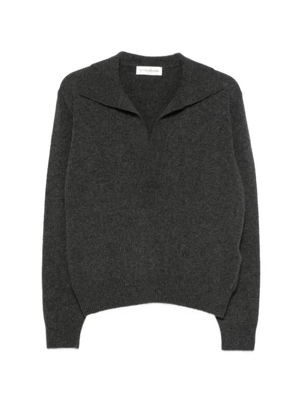 Victoria Beckham Spread-collar V-neck Sweater in Grey