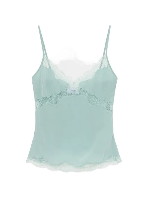 16Arlington Clio Lace-trim Satin Top in Green