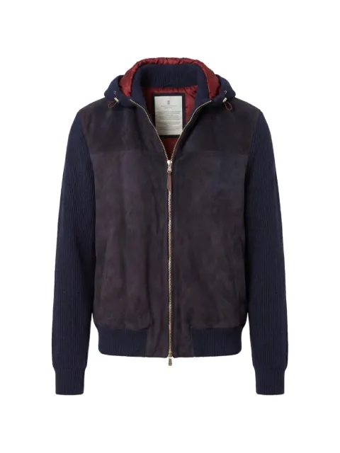 Brunello Cucinelli suede-panelled hooded jacket