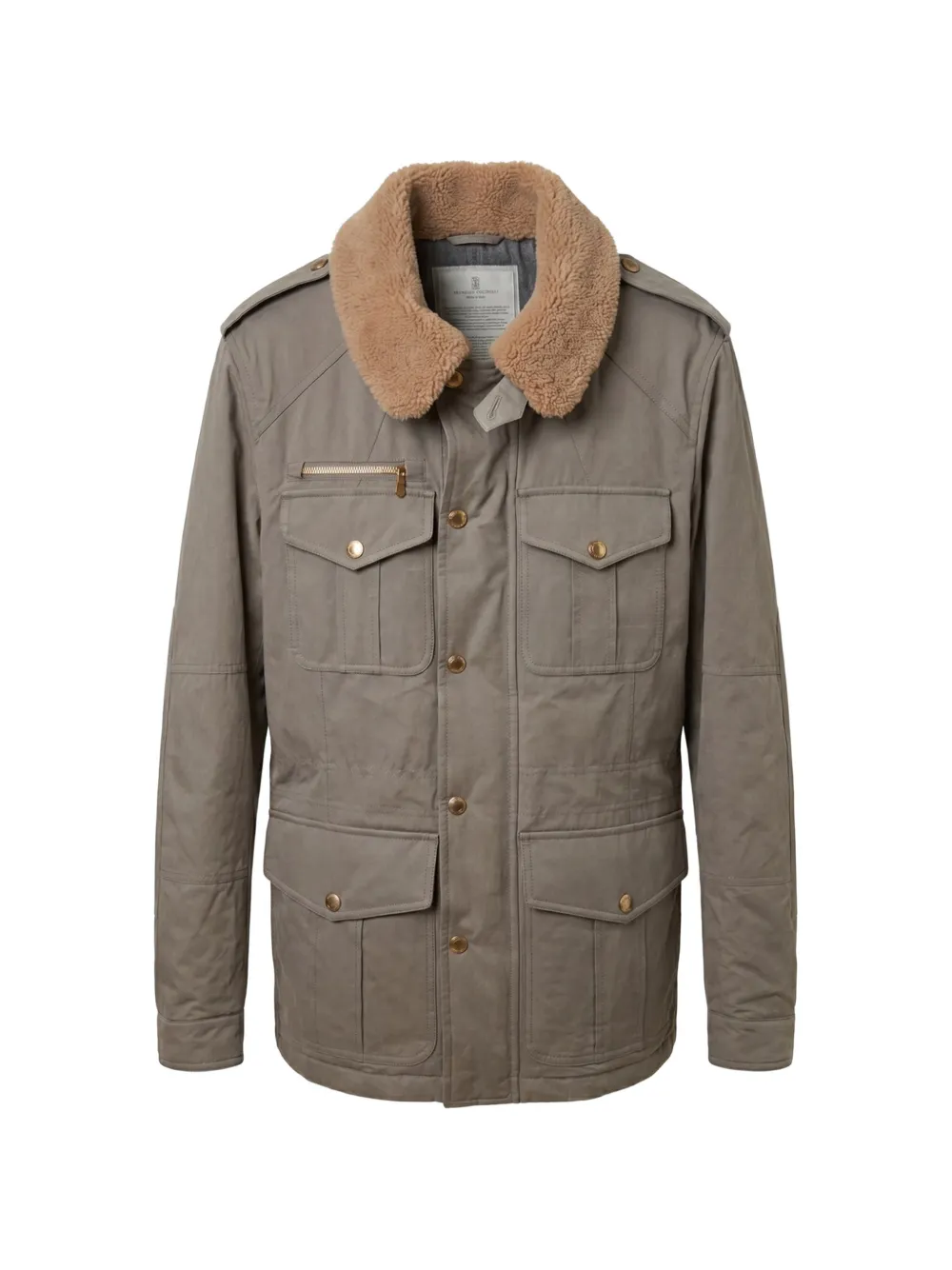 Brunello Cucinelli shearling-collar multi-pocket jacket - Grigio