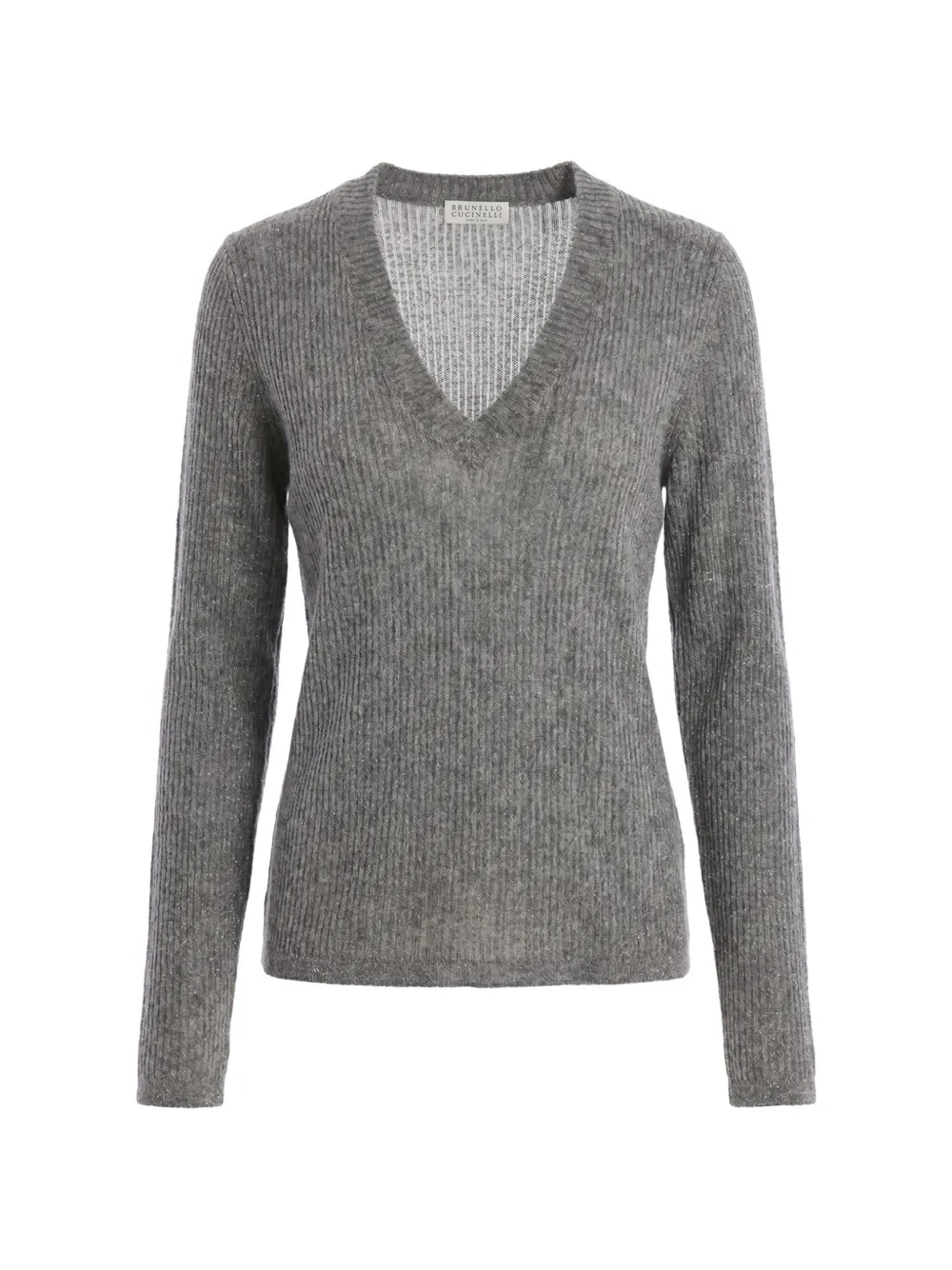 Brunello Cucinelli ribbed-knit V-neck sweater - Grey