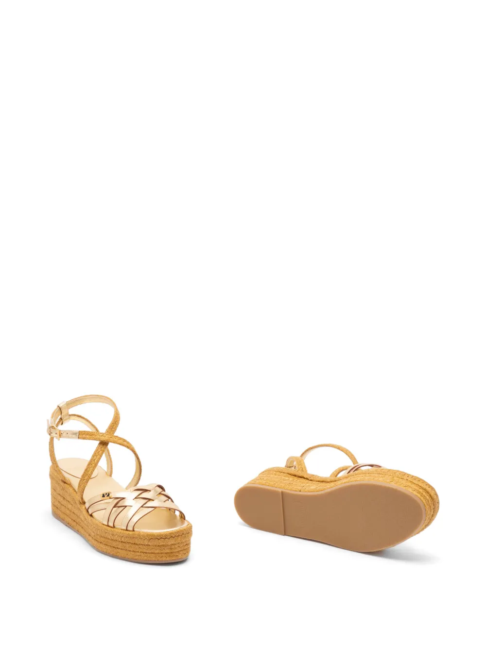 Valentino Garavani metallic-leather braided espadrilles Goud