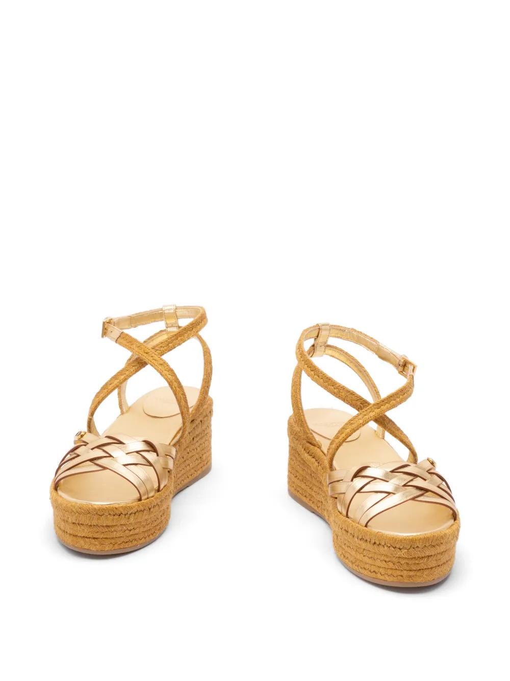 Valentino Garavani metallic-leather braided espadrilles Goud