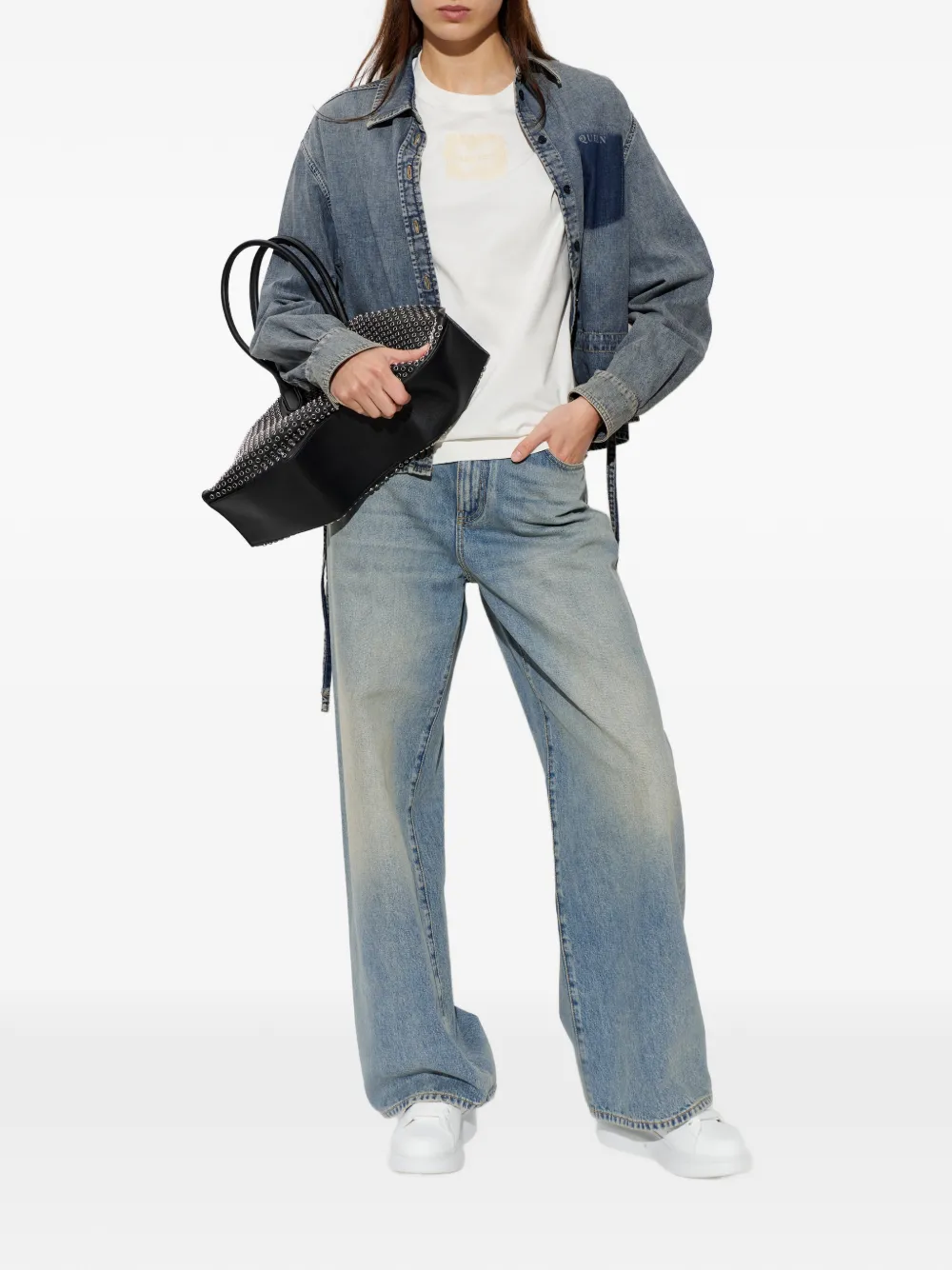 Alexander McQueen Spijkershirt met geborduurd logo Blauw