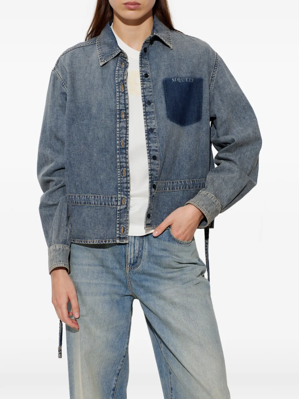 Alexander McQueen Spijkershirt met geborduurd logo Blauw