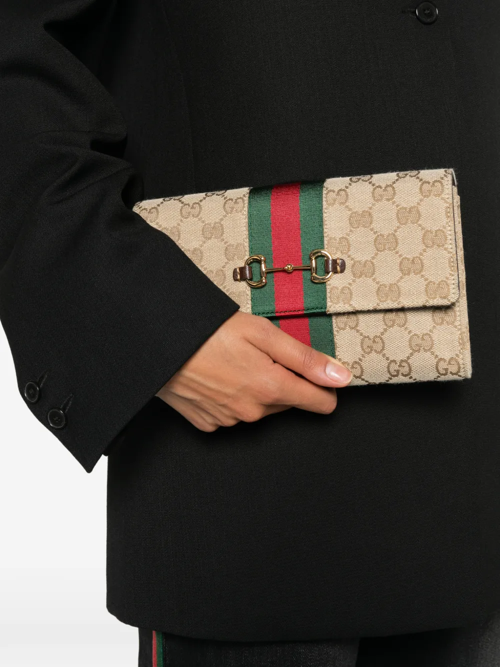 Gucci Horsebit Web schoudertas Beige