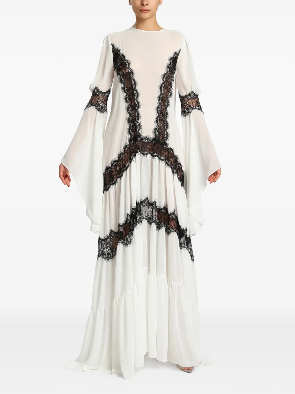 MIAU by Clara Rotescu Rekka lace-trimmed tiered maxi dress - Weiß