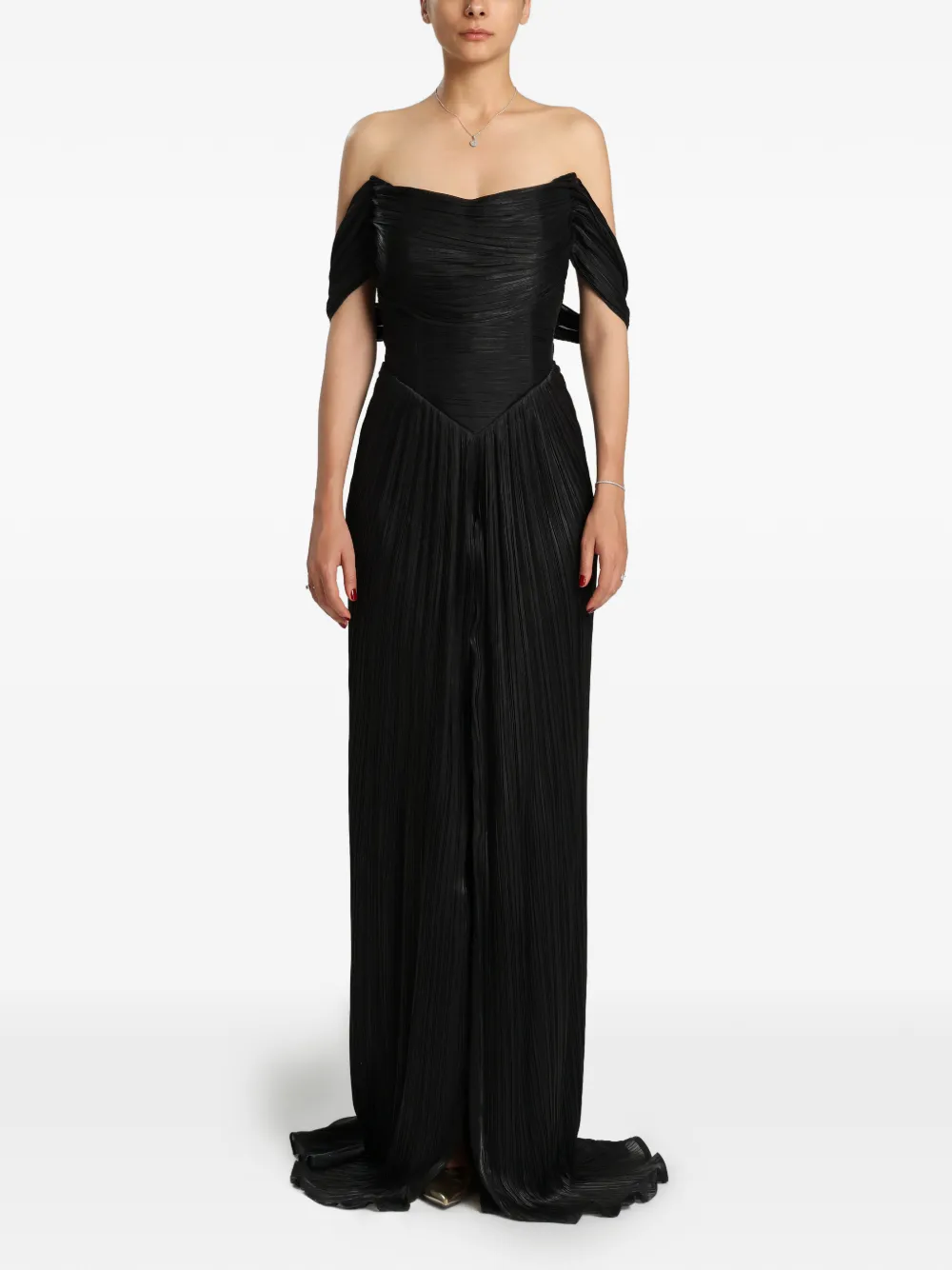 MIAU by Clara Rotescu Athena pleated off-shoulder maxi dress - Nero