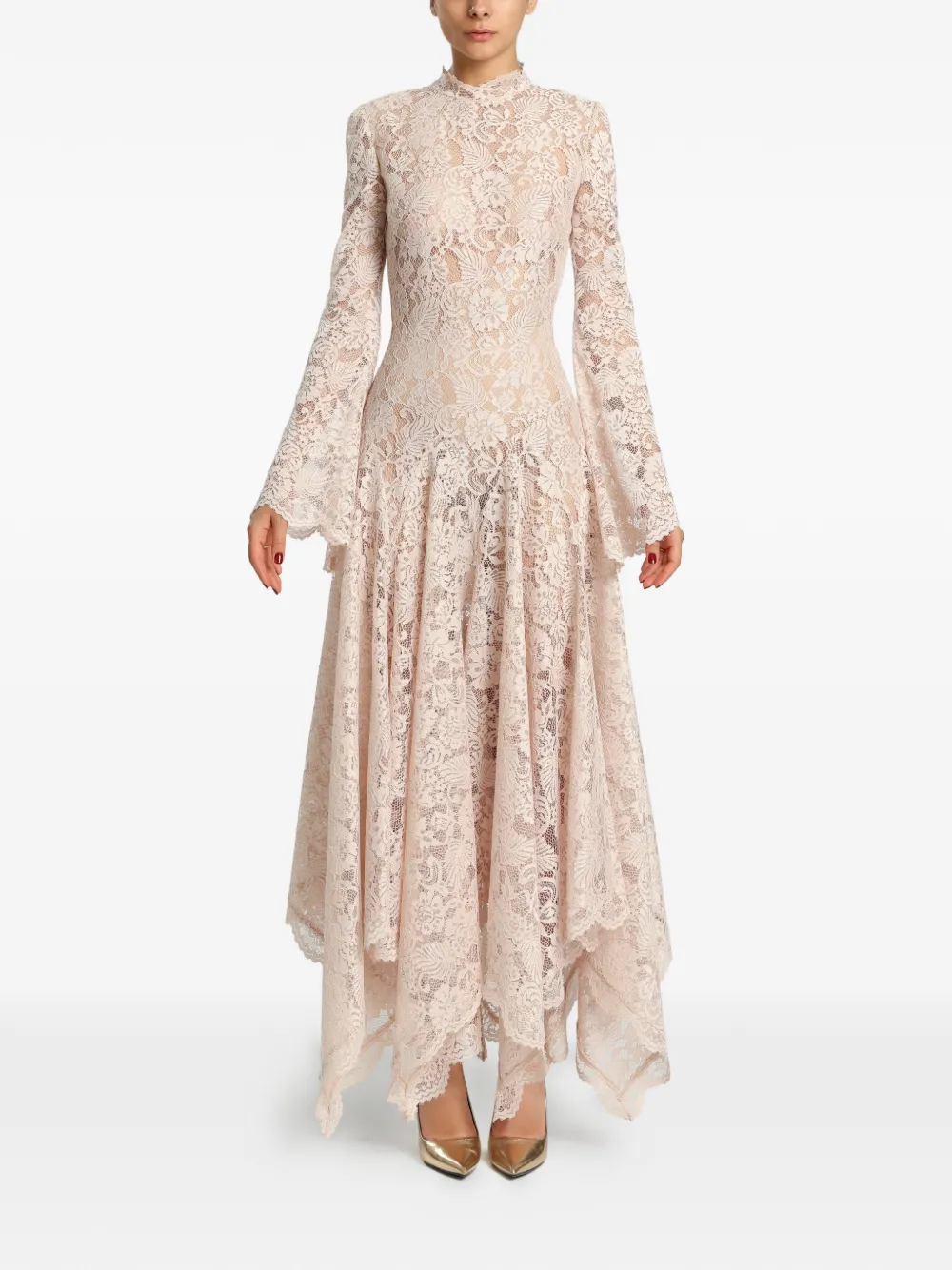 MIAU by Clara Rotescu Capri lace flared-sleeve asymmetric dress - Toni neutri