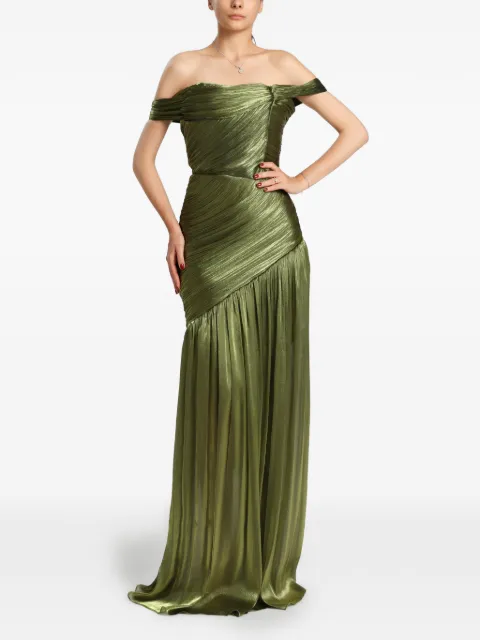 MIAU by Clara Rotescu Vis off-the-shoulder pleated maxi dress