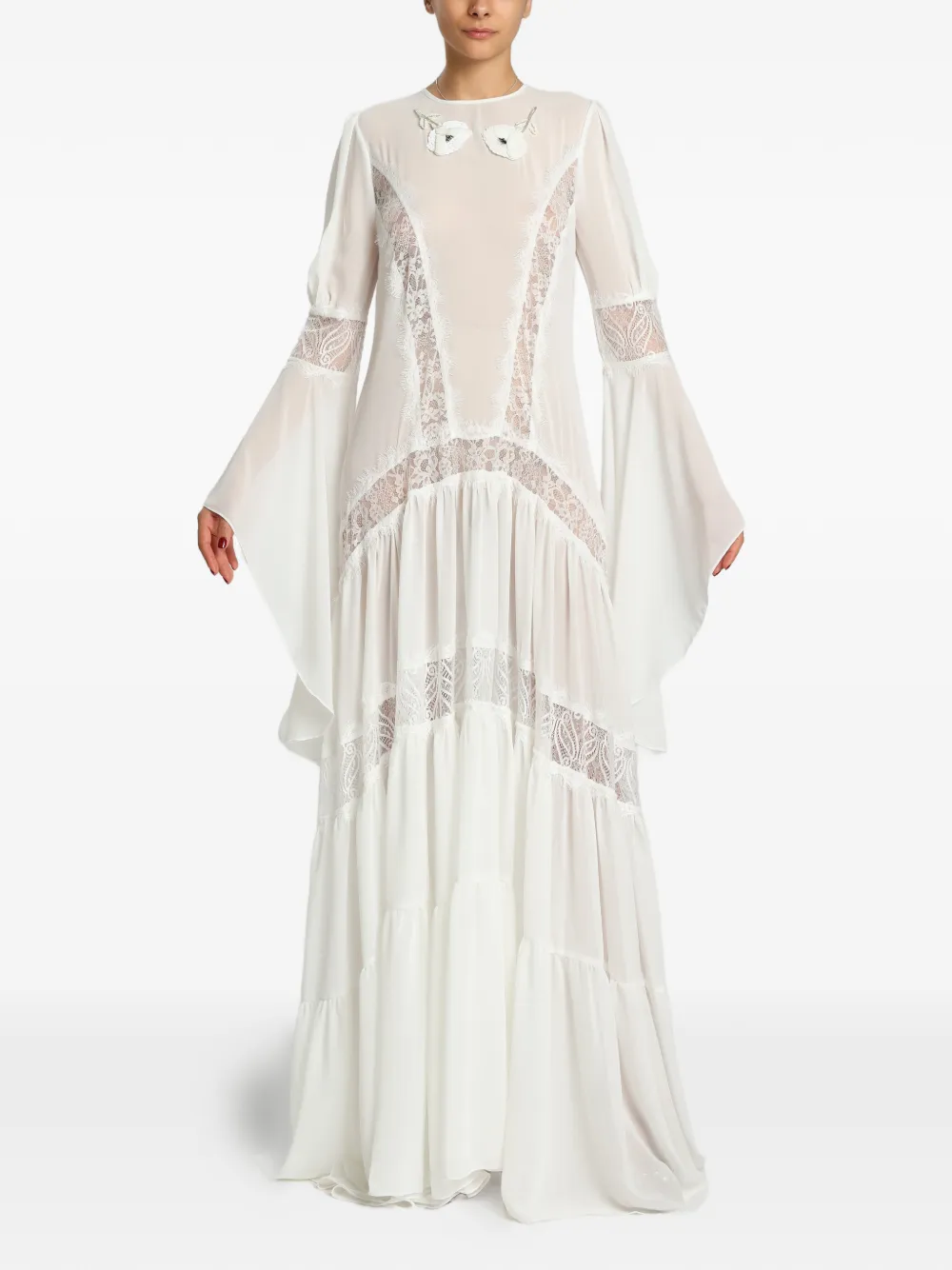 Miau By Clara Rotescu Noa Lace-panelled Floral-appliqué Maxi Dress In White