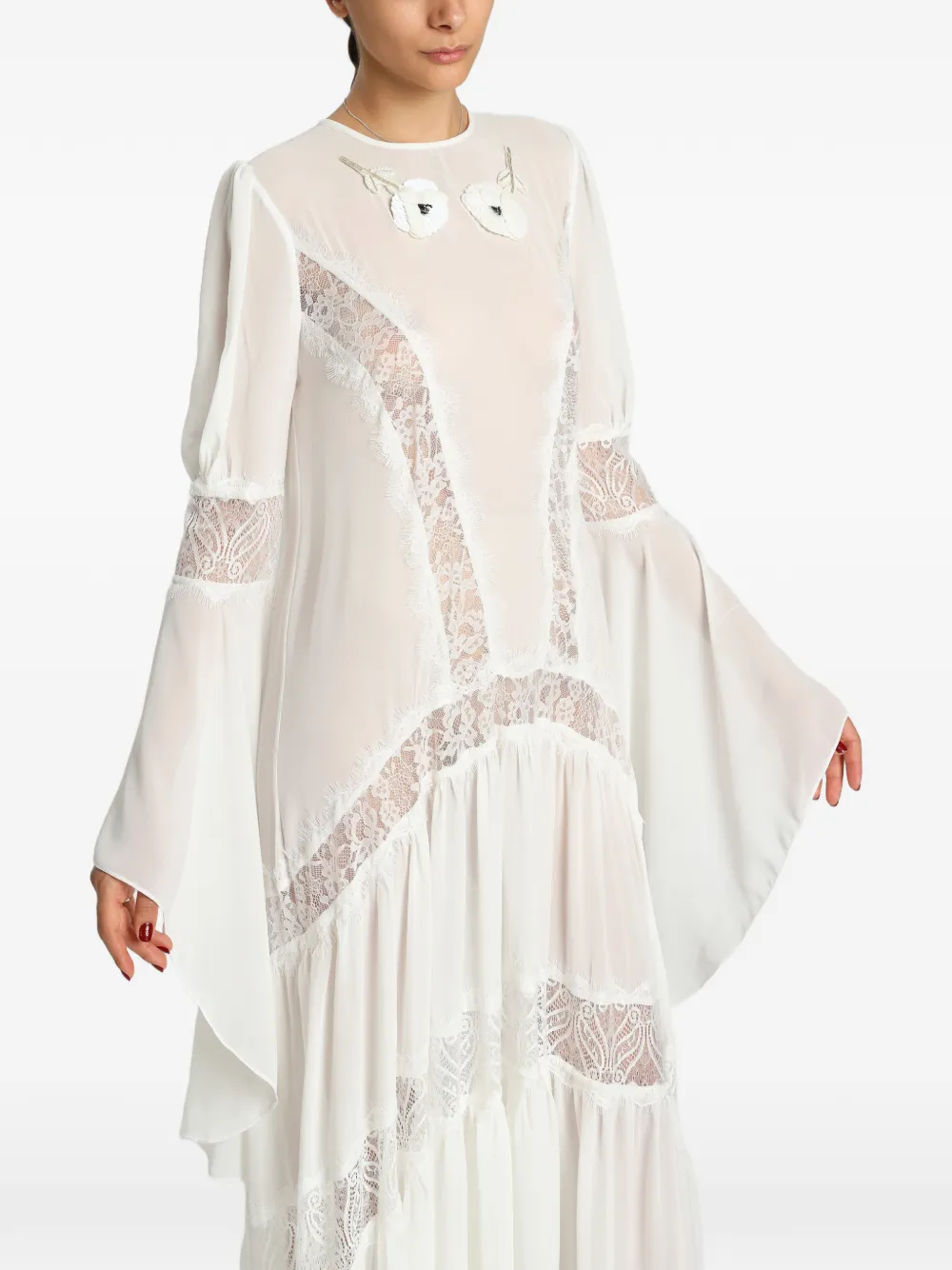 MIAU by Clara Rotescu Noa maxi-jurk met bloemapplicatie en kanten vlakken Wit