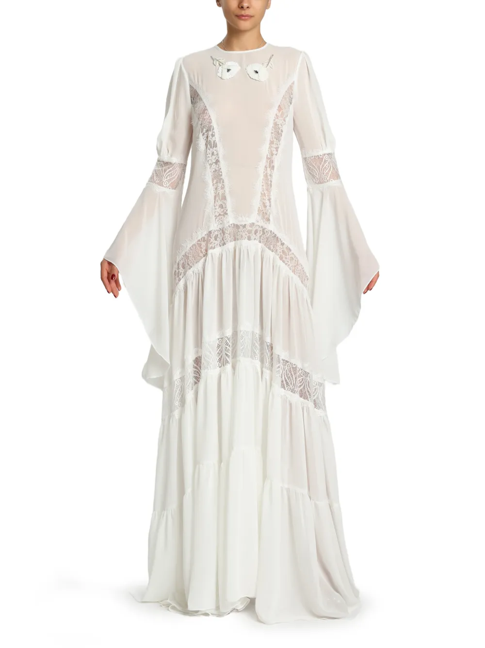 MIAU by Clara Rotescu Noa lace-panelled floral-appliqué maxi dress - Bianco
