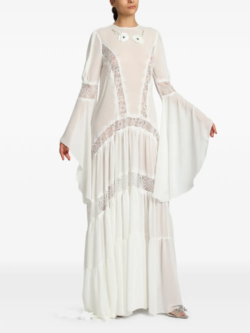 MIAU by Clara Rotescu Noa maxi-jurk met bloemapplicatie en kanten vlakken Wit
